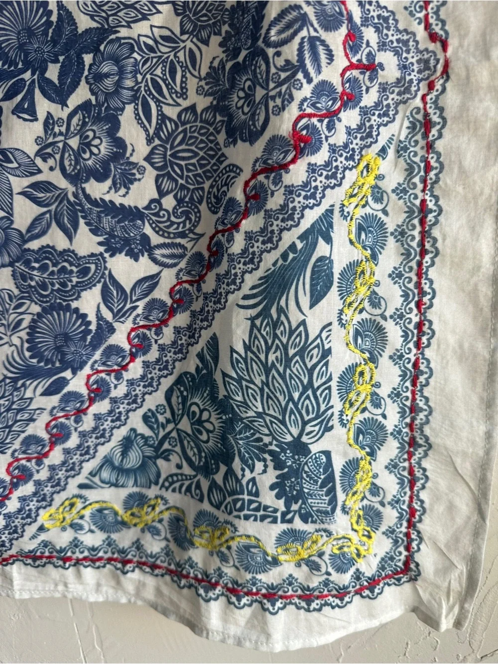 Boho Bandana Scarf Embroidered Floral Joie Cottagecore Folk 21x21